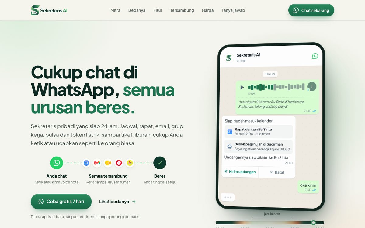 Tampilan halaman utama Sekretaris AI